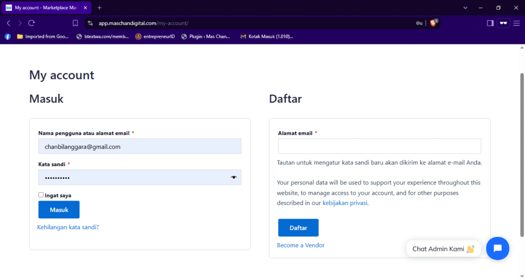 Masukkan Username / Email & Password